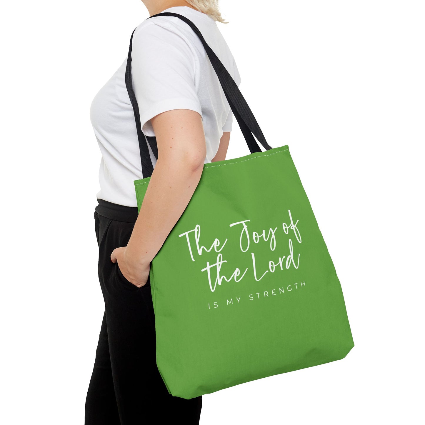 The Joy of the Lord is my Strength Tote Bag (kiwi green)