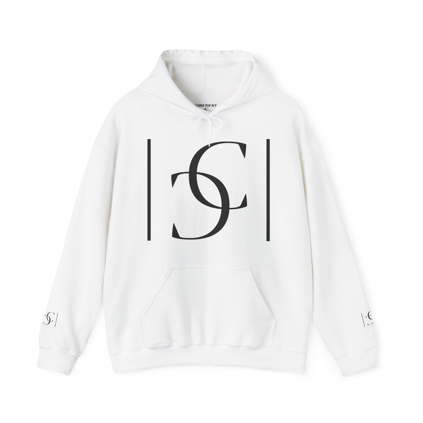 cc (Unisex) multi-color Confident Clothing (ELITE) Luxury Hooded Sweatshirt (black logo)