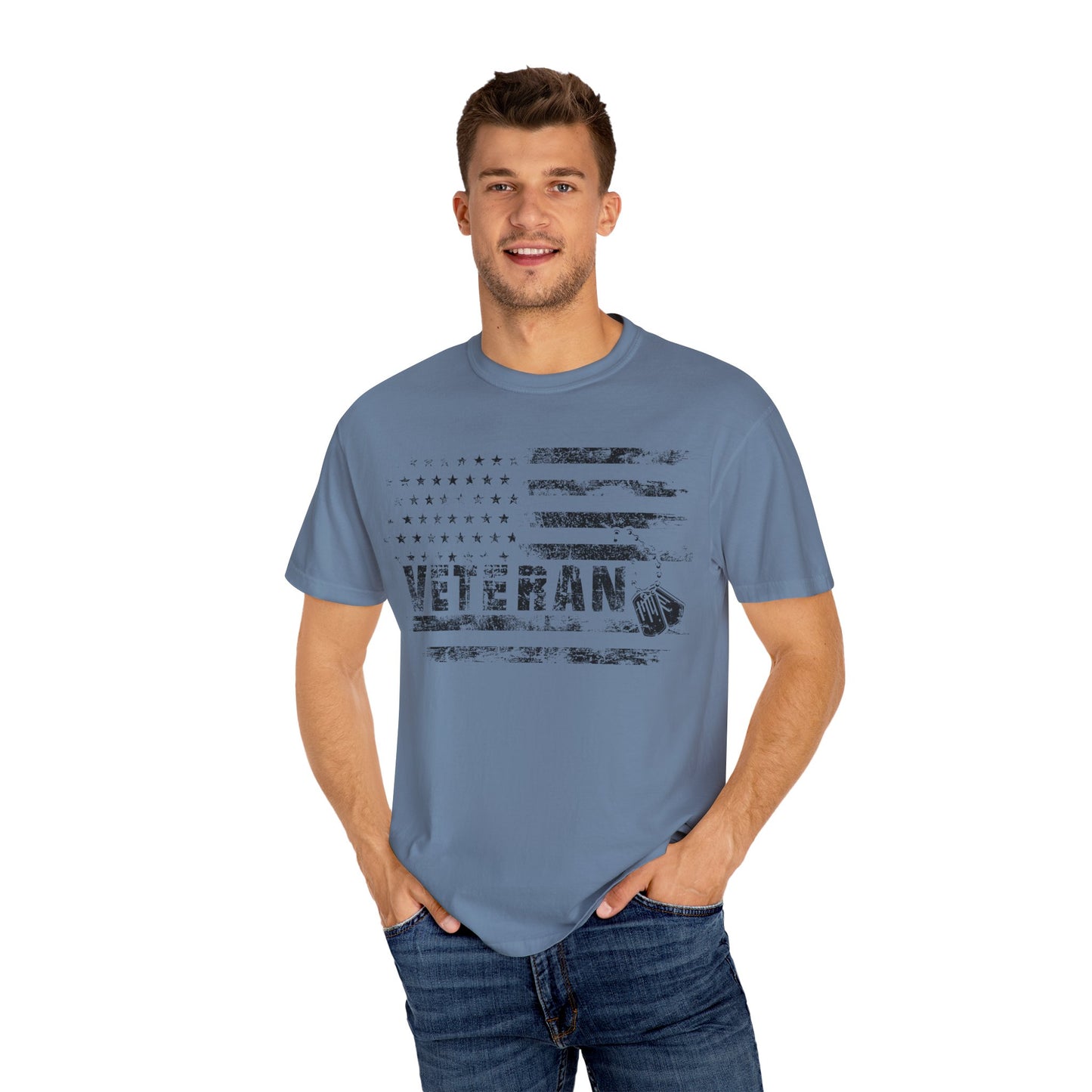 Veteran 1 Unisex Garment-Dyed T-shirt (white) black logo
