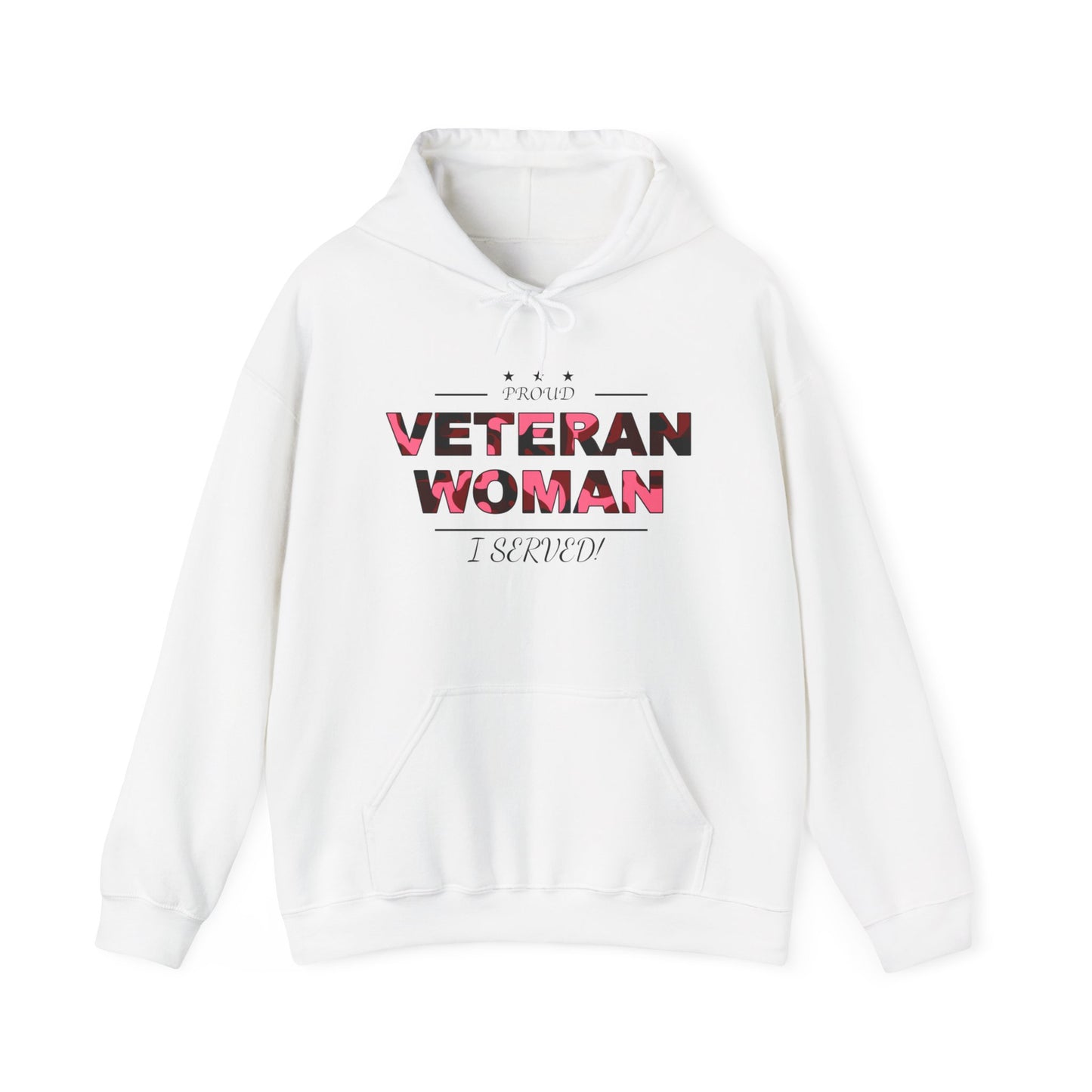 Proud Veteran Woman White Hoodie (pink logo)