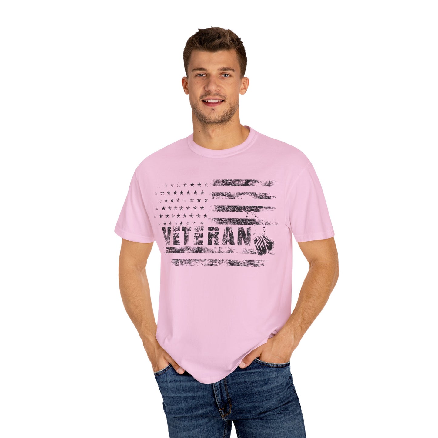 Veteran 1 Unisex Garment-Dyed T-shirt (white) black logo