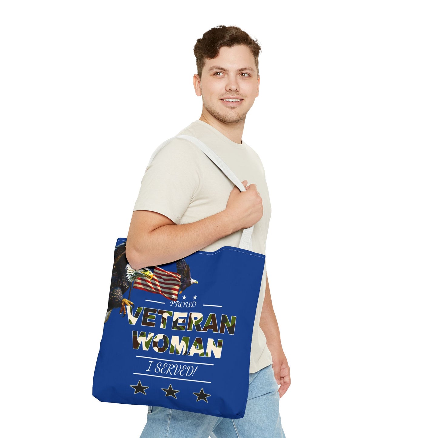 Proud Veteran Woman Tote Bag (Royal Blue)