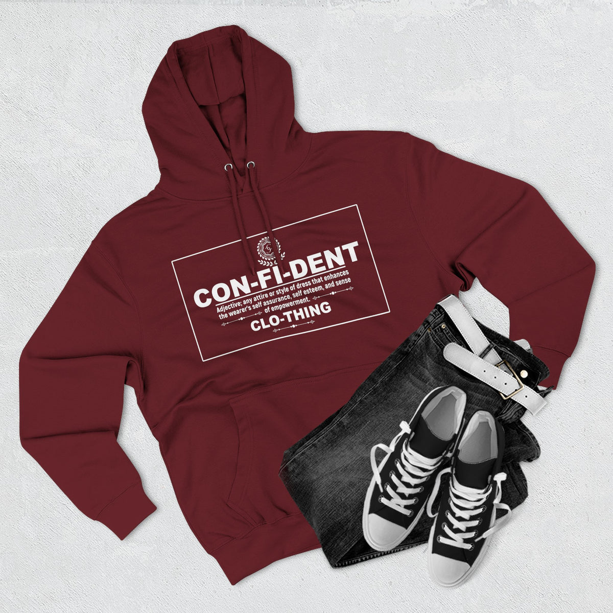 0.2 Confident Clothing Casual CON-FI-DENT Clothing Statement Fleece Hoodie