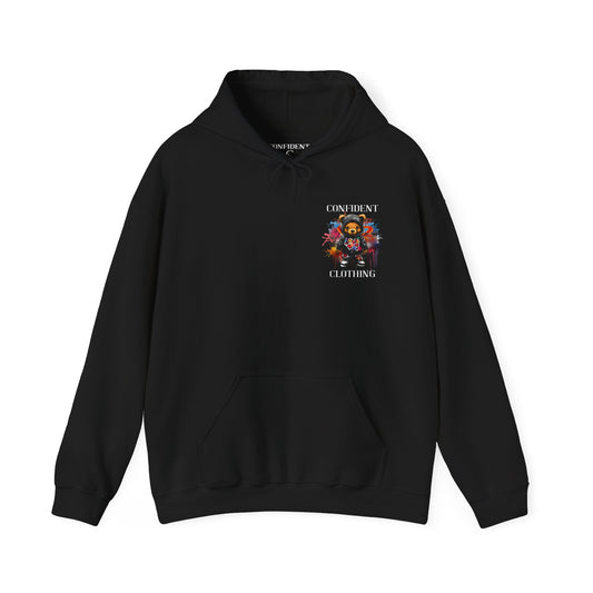 (Unisex) Confident Clothing Luxury Hooded Sweatshirt Urban Bear Collection (Cool Breeze Bear white logo)