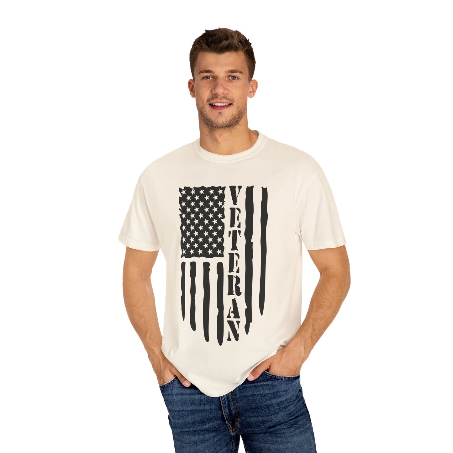 Veteran 2 Unisex Garment-Dyed T-shirt (white) black logo
