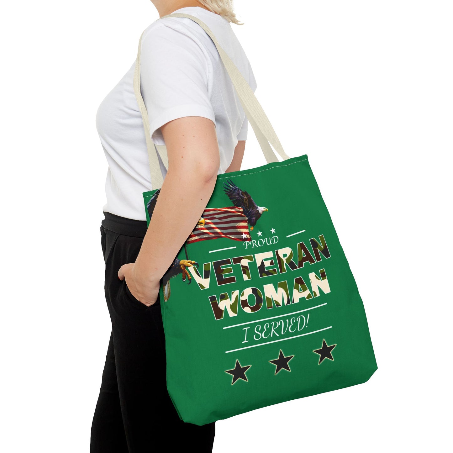 Proud Veteran Woman Tote Bag (Green)