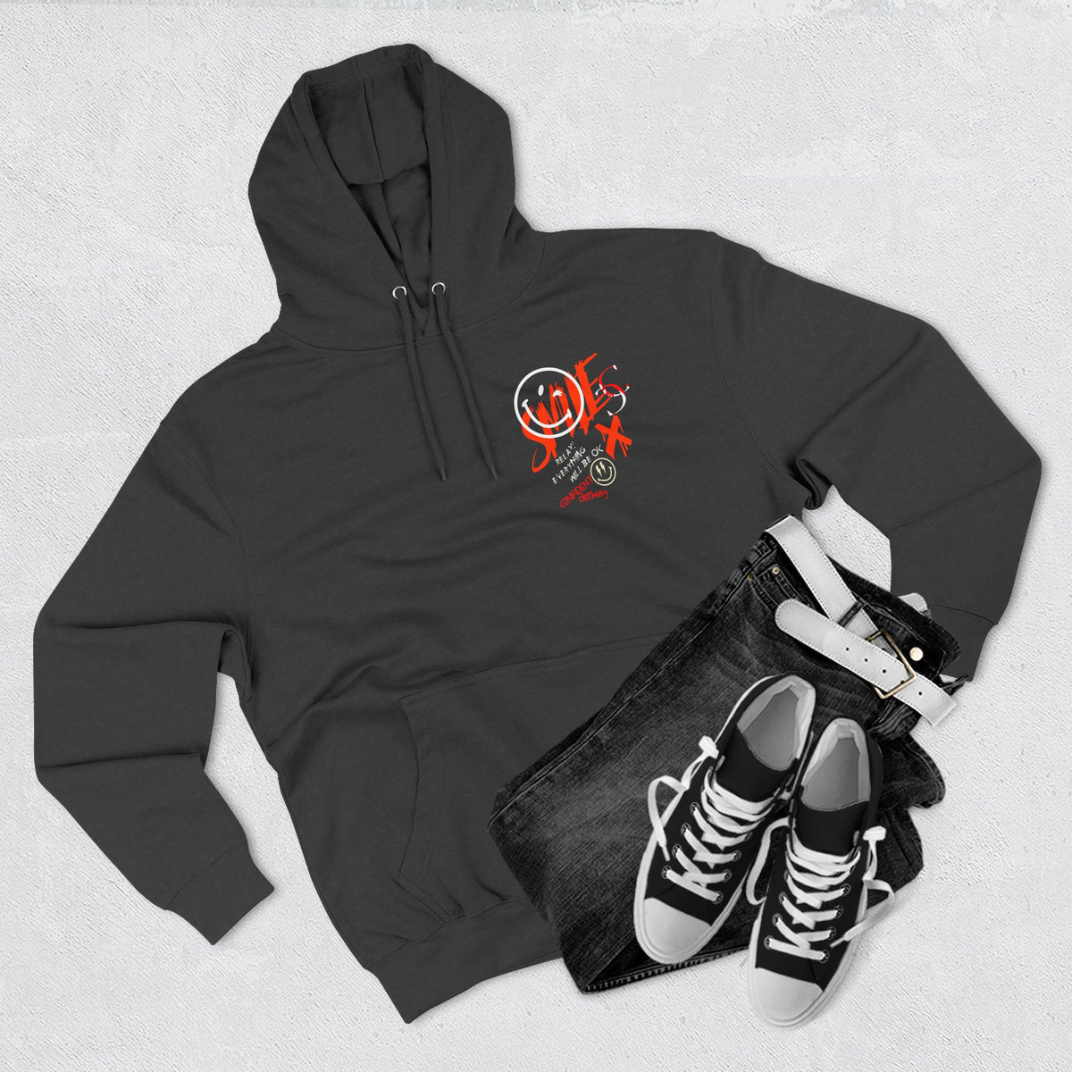 1.5 Confident Clothing Graffiti Hoodie – White “SMILE” Graphic