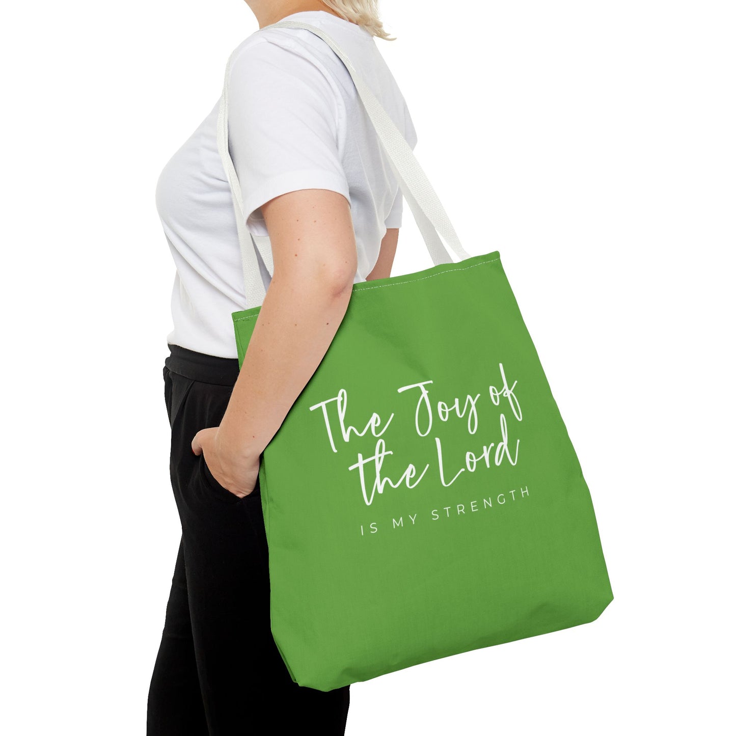 The Joy of the Lord is my Strength Tote Bag (kiwi green)