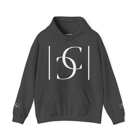 cc (Unisex) multi-color Confident Clothing (ELITE) Luxury Hooded Sweatshirt (white logo)