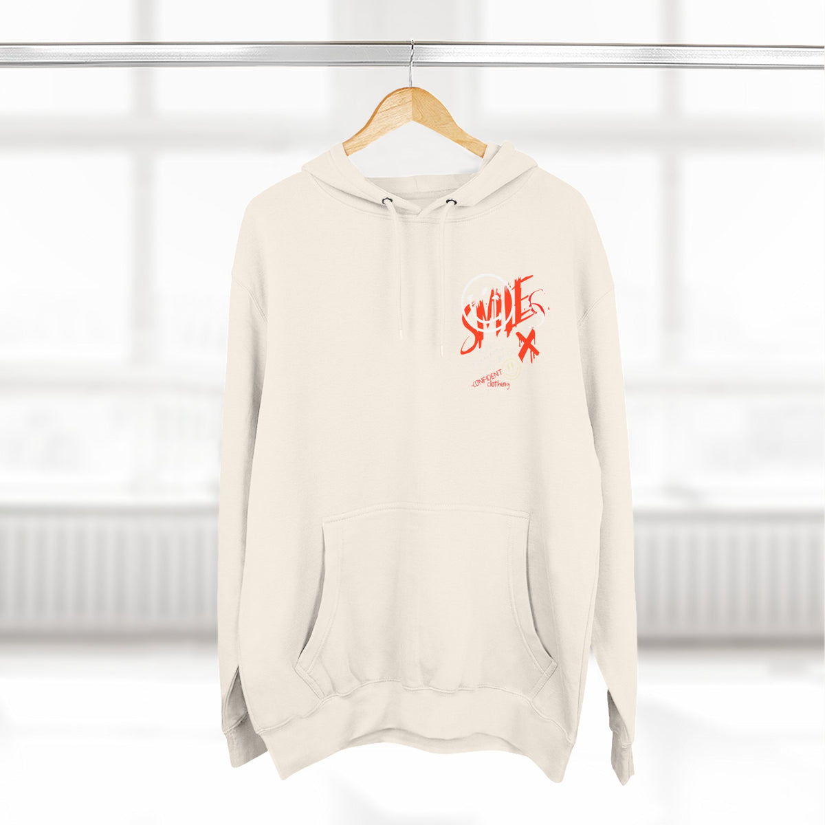 1.5 Confident Clothing Graffiti Hoodie – White “SMILE” Graphic