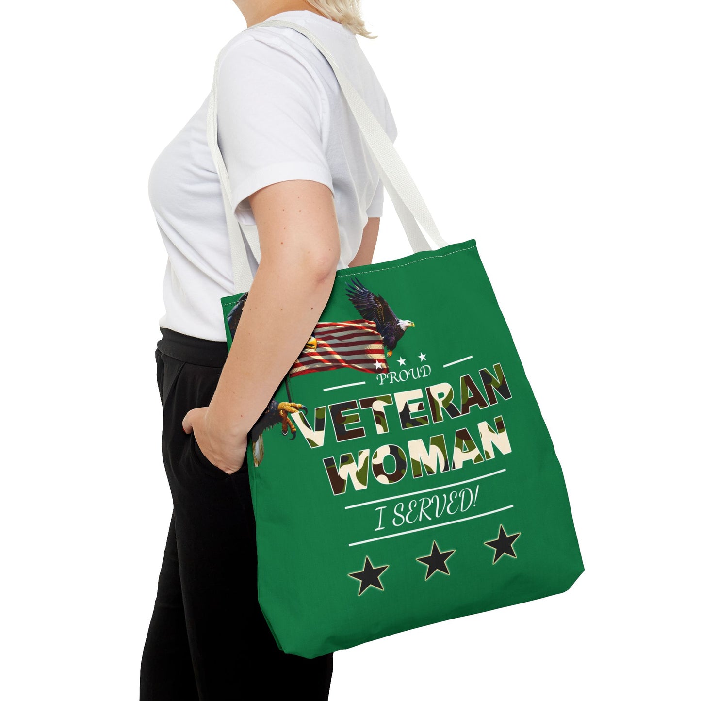 Proud Veteran Woman Tote Bag (Green)