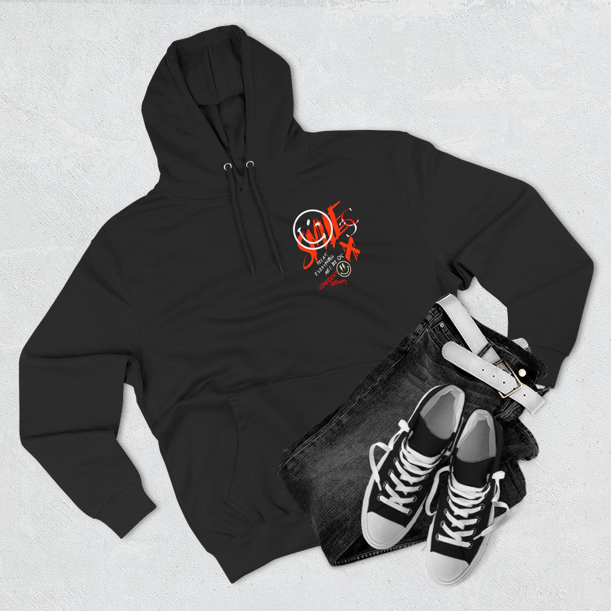 1.5 Confident Clothing Graffiti Hoodie – White “SMILE” Graphic