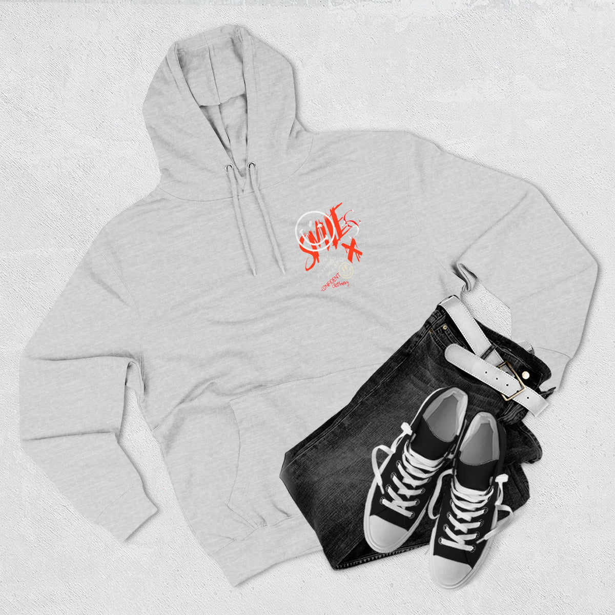1.5 Confident Clothing Graffiti Hoodie – White “SMILE” Graphic