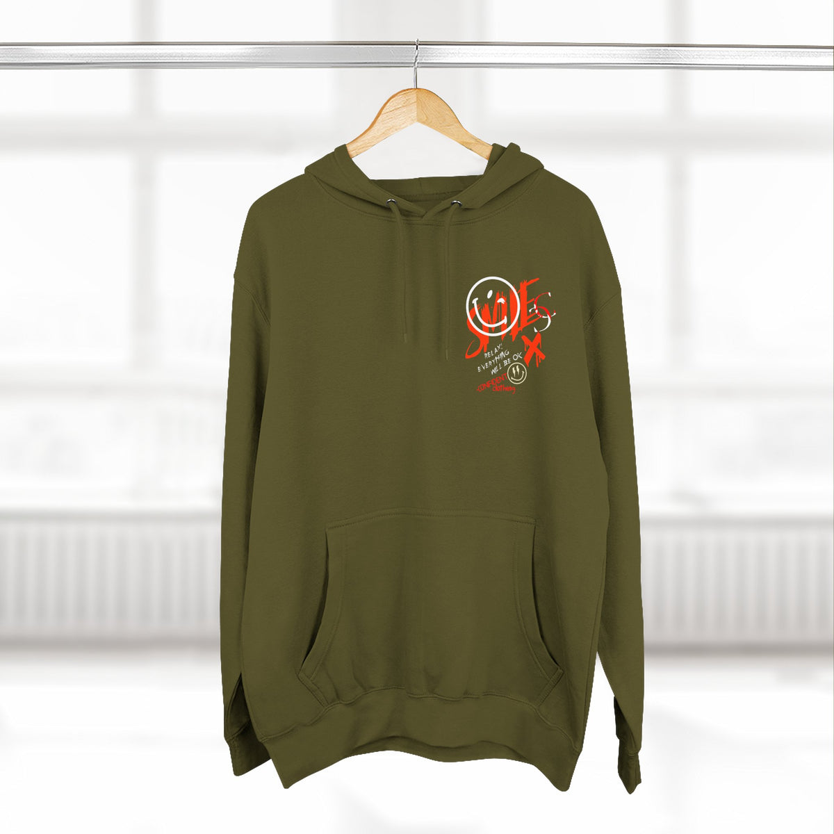 1.5 Confident Clothing Graffiti Hoodie – White “SMILE” Graphic