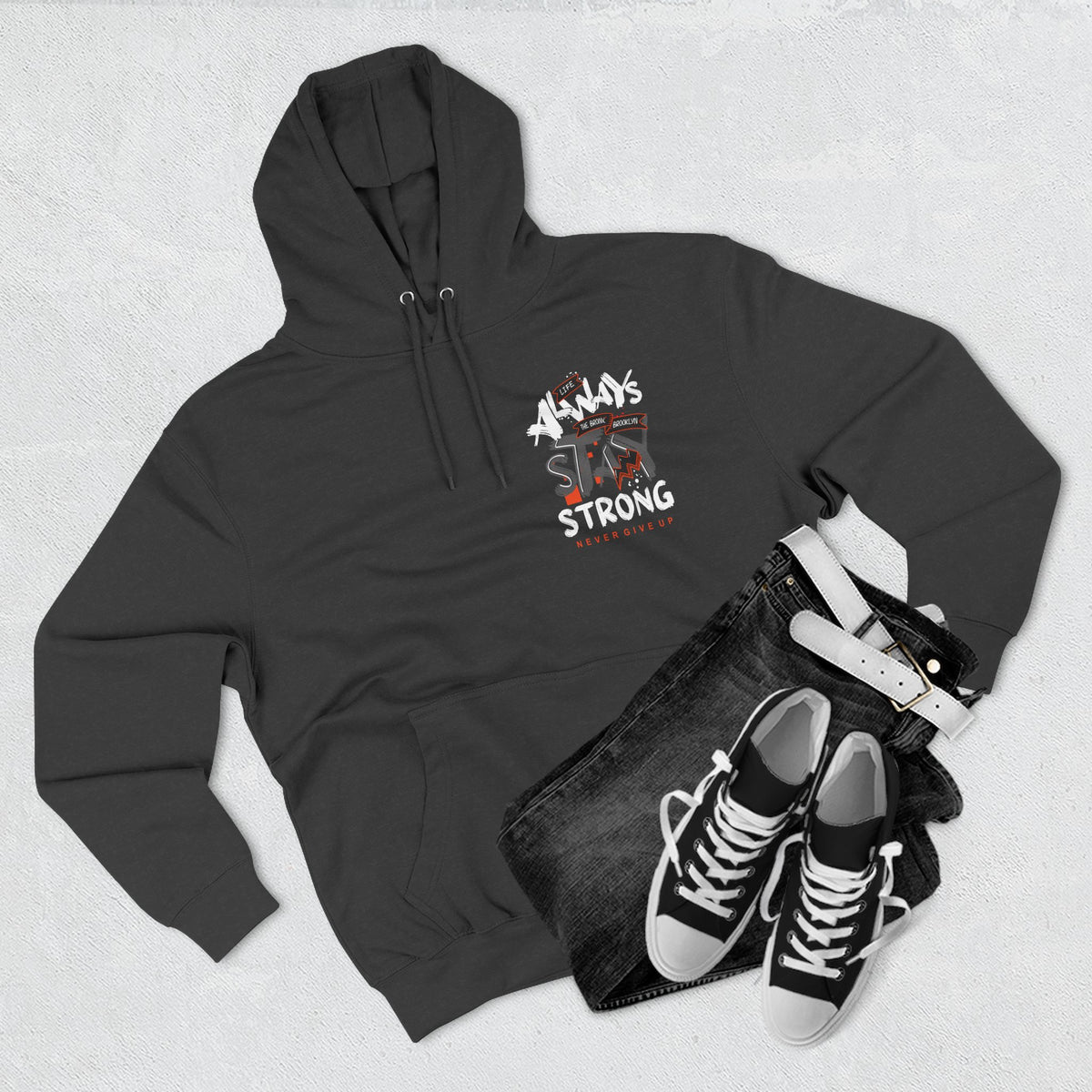 1.3 Confident Clothing Never Give Up Inspirational Fleece Hoodie