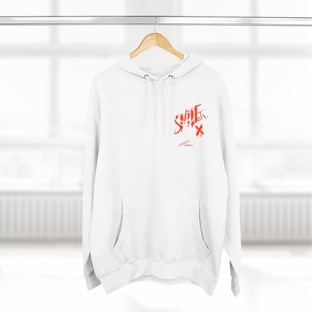 1.5 Confident Clothing Graffiti Hoodie – White “SMILE” Graphic