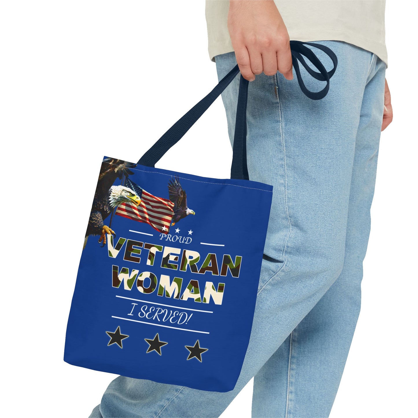 Proud Veteran Woman Tote Bag (Royal Blue)