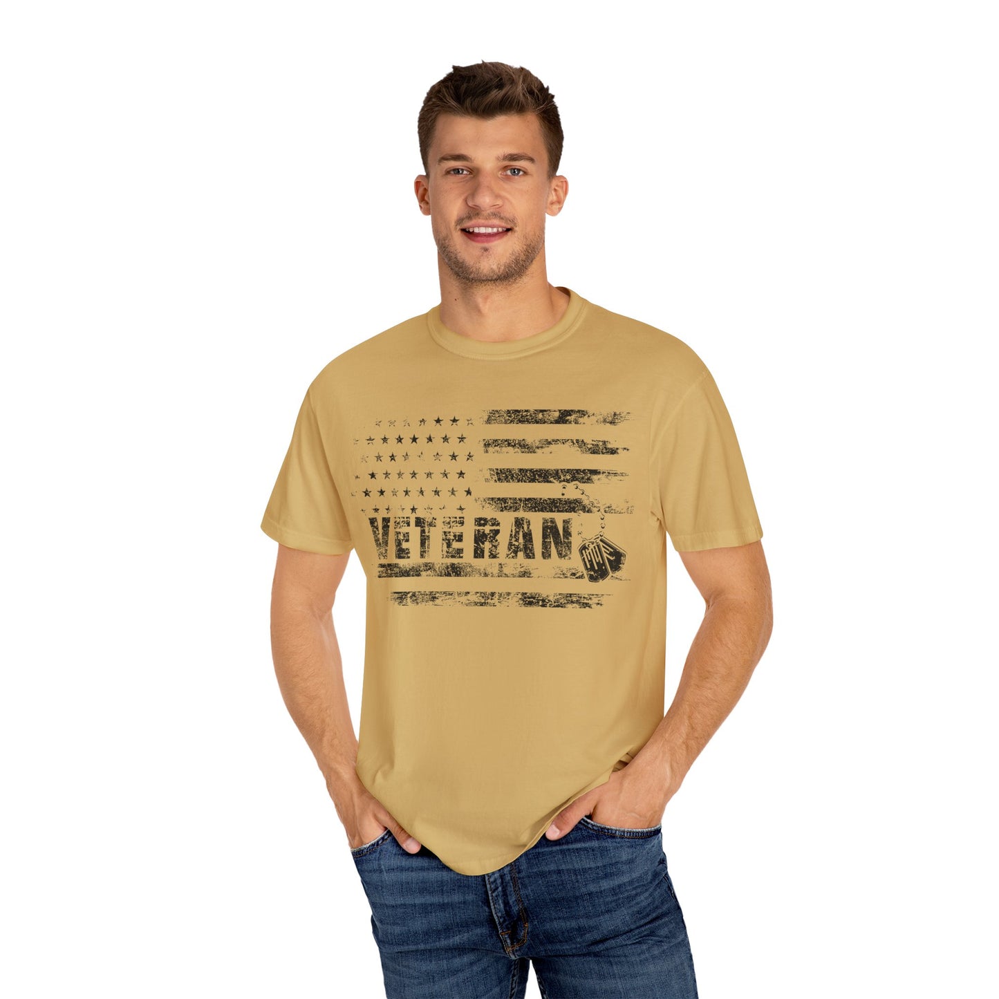 Veteran 1 Unisex Garment-Dyed T-shirt (white) black logo