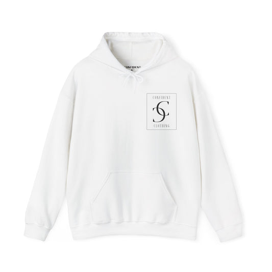 (Unisex) multi-color Confident Clothing Luxury Hooded Sweatshirt (white logo frame on back nc)