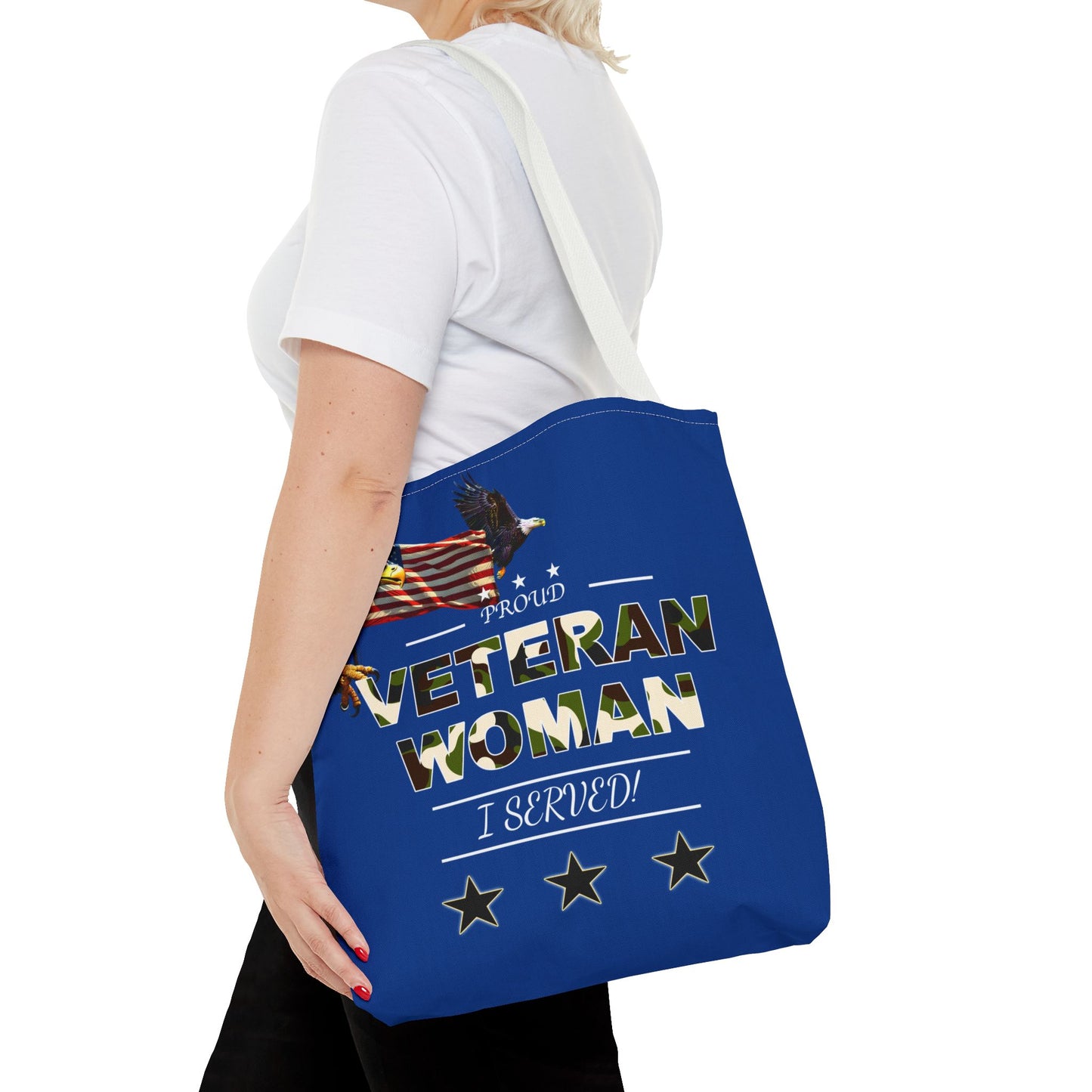 Proud Veteran Woman Tote Bag (Royal Blue)