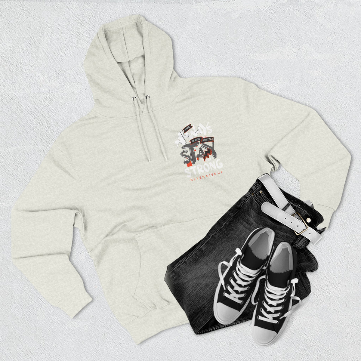 1.3 Confident Clothing Never Give Up Inspirational Fleece Hoodie