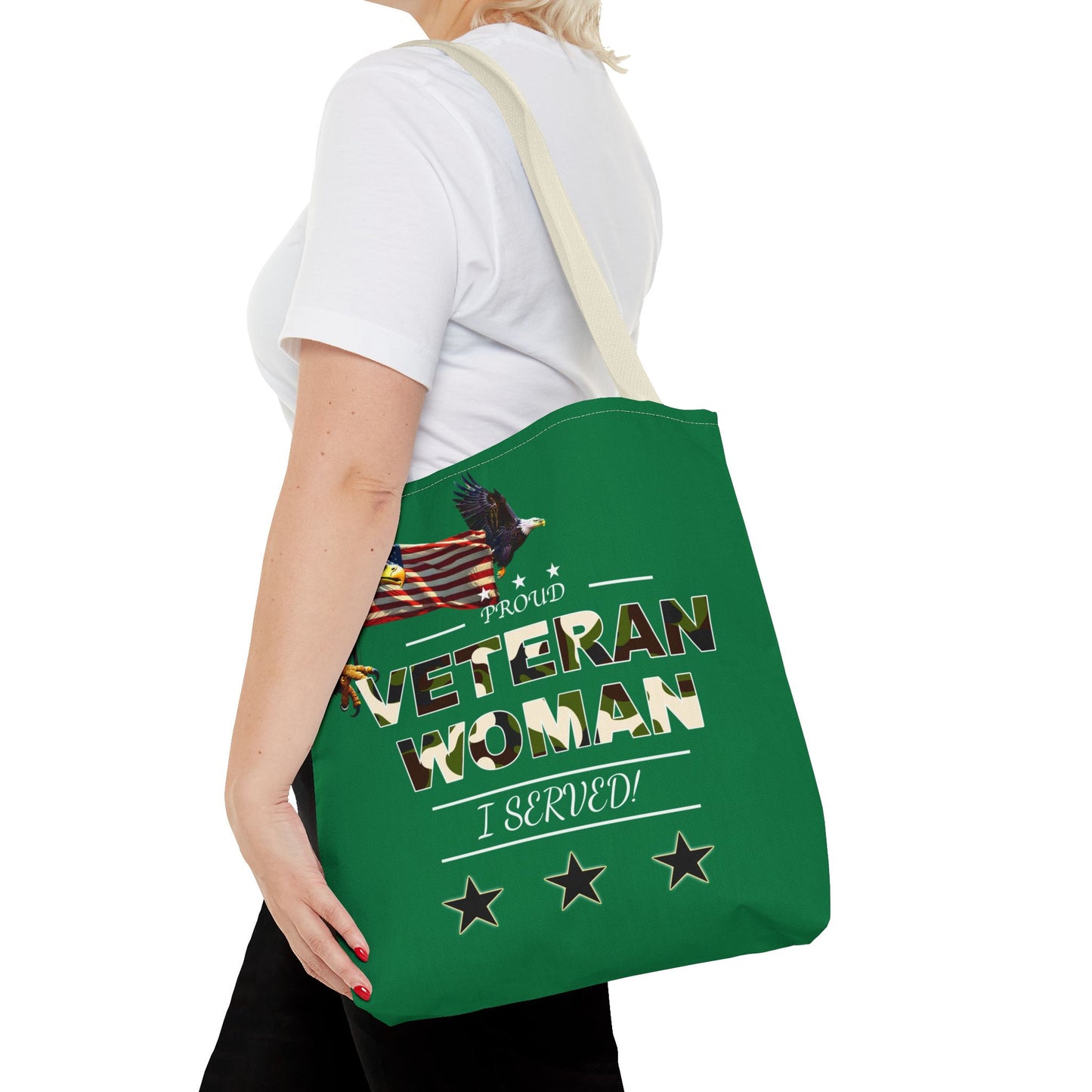 Proud Veteran Woman Tote Bag (Green)