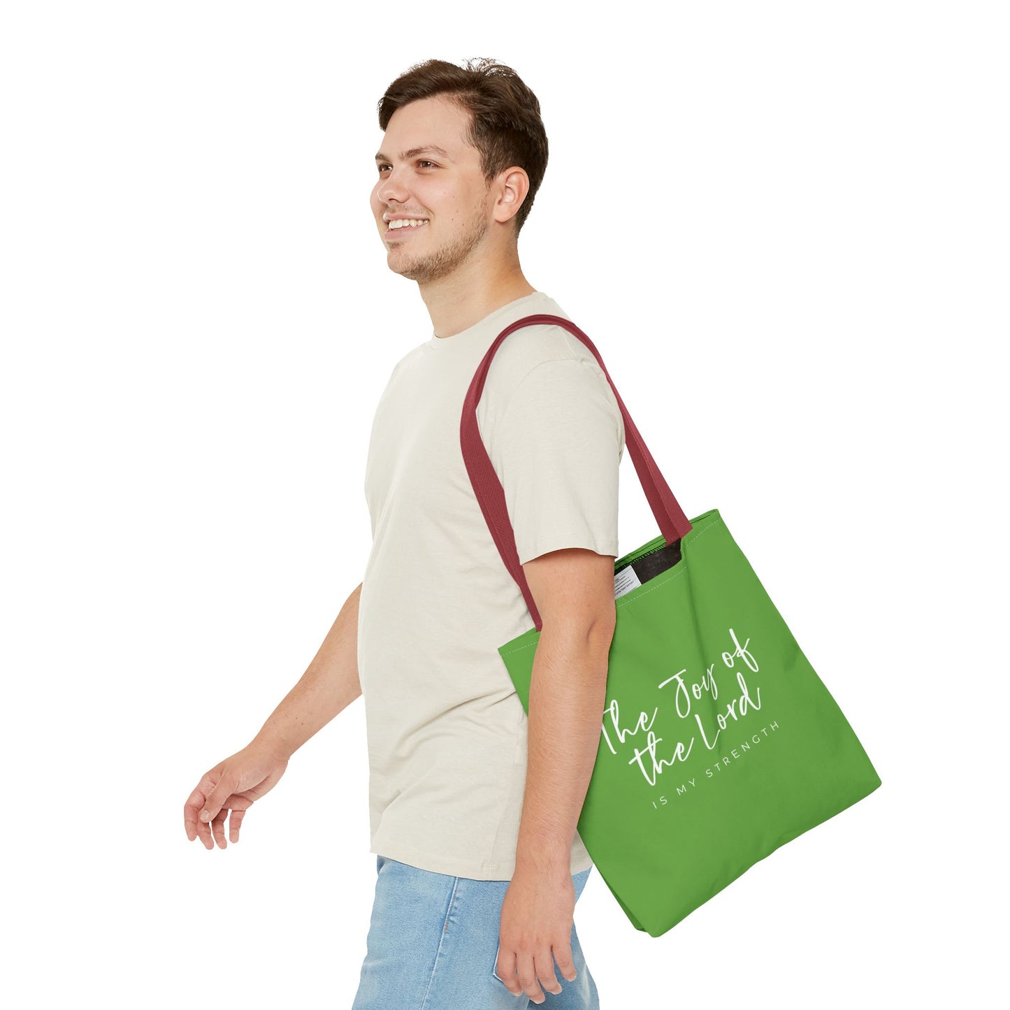 The Joy of the Lord is my Strength Tote Bag (kiwi green)
