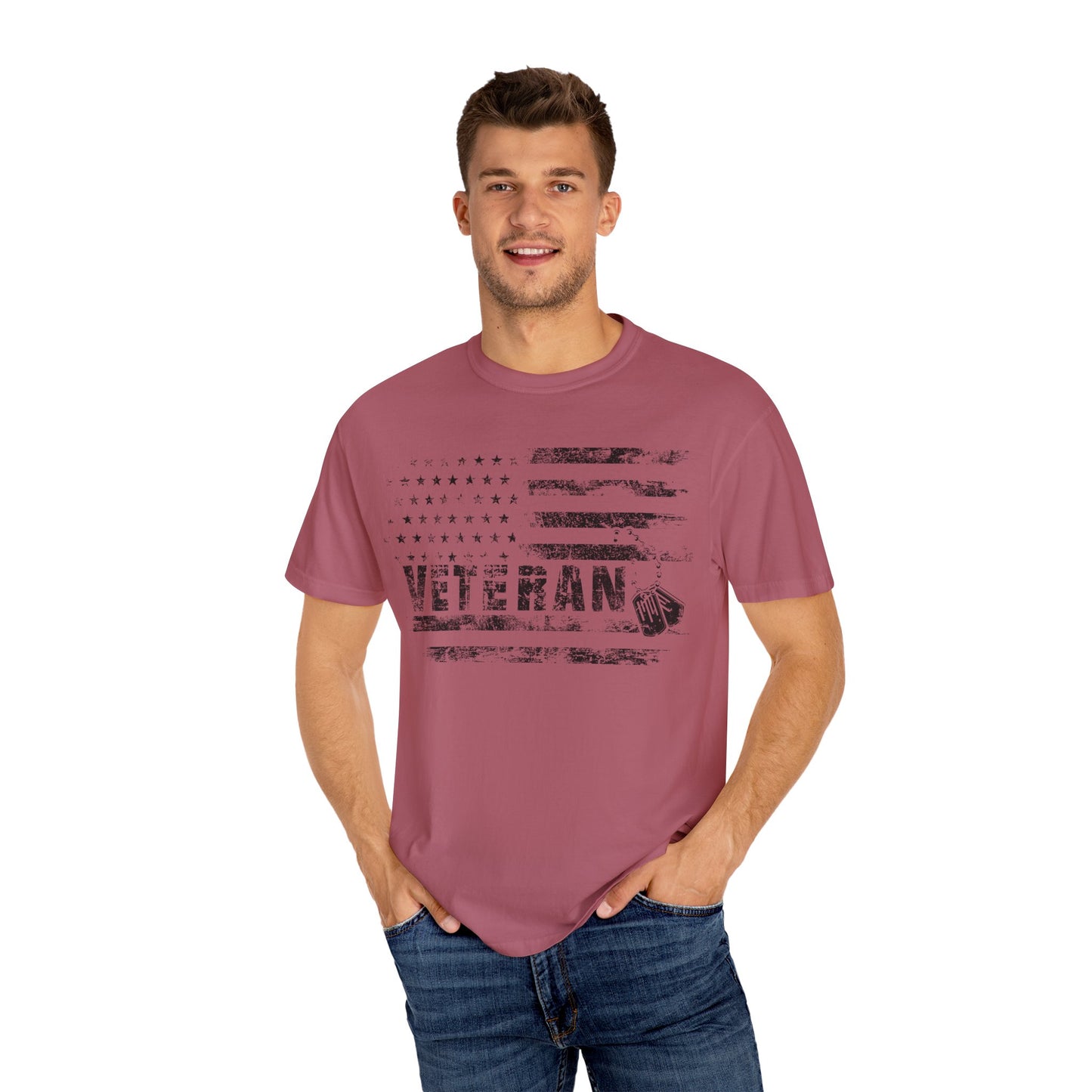 Veteran 1 Unisex Garment-Dyed T-shirt (white) black logo