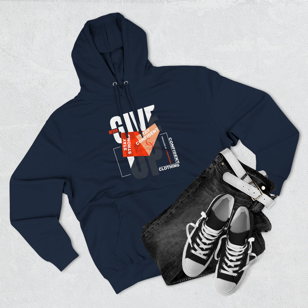 1.1 Confident Clothing Never Give Up Graphic Fleece Hoodie