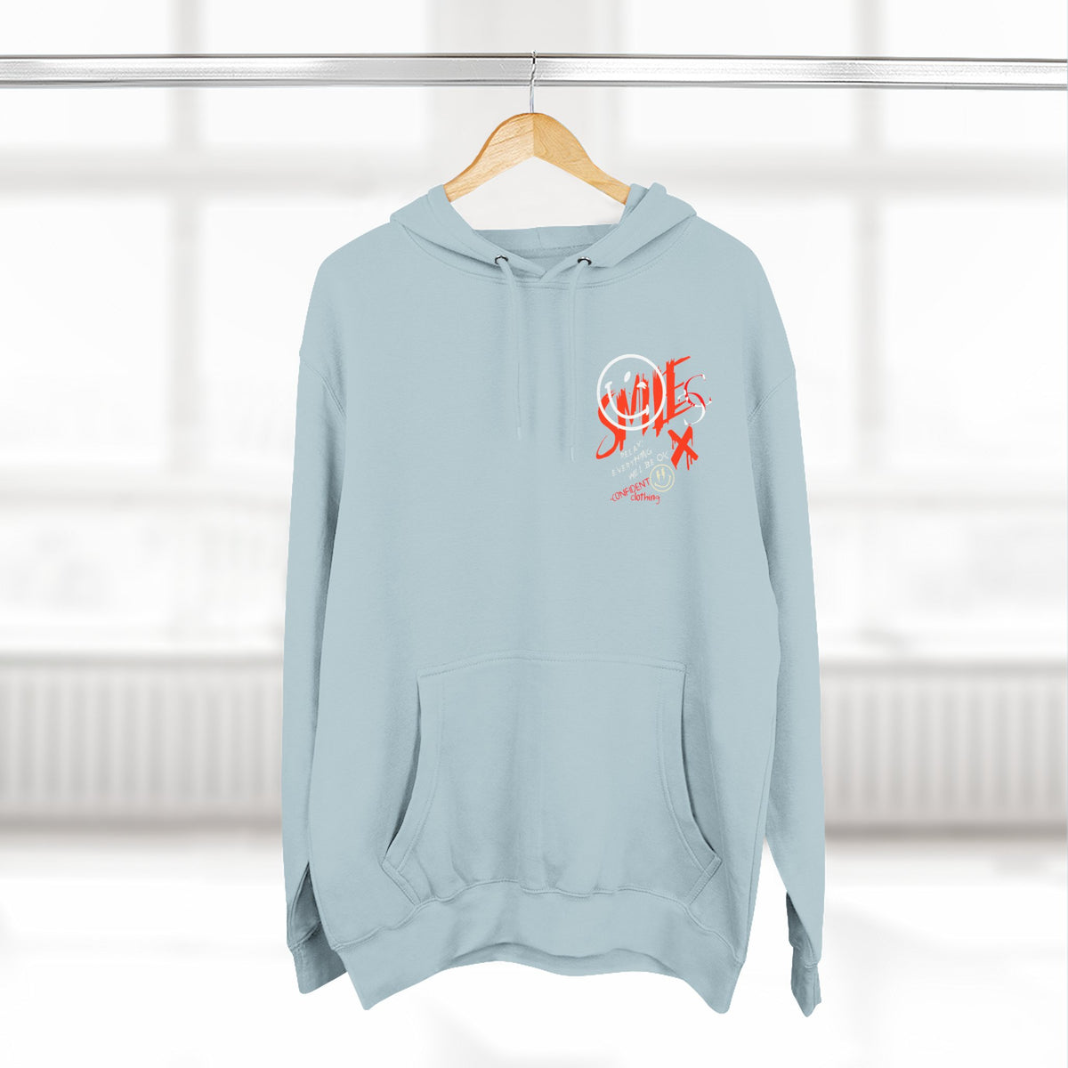 1.5 Confident Clothing Graffiti Hoodie – White “SMILE” Graphic